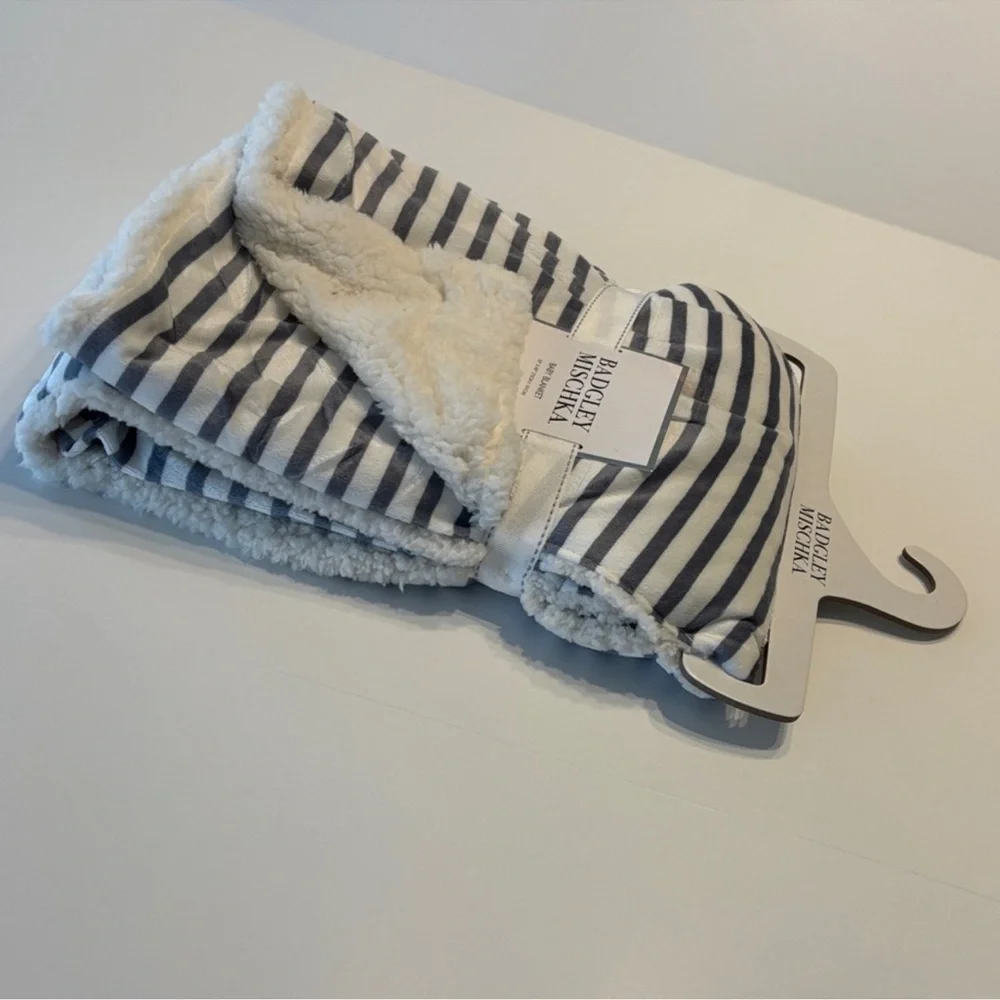 Badgley Mischka Baby Blanket Gray and White Striped 30